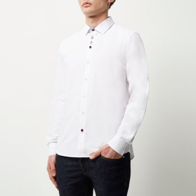 White contrast button slim fit shirt